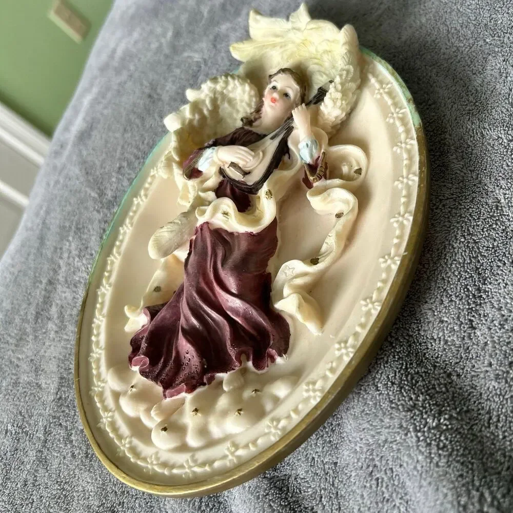 VTG 3D Textured Angel In Oval Shaped Piece Faith Based Wall Accent Sign